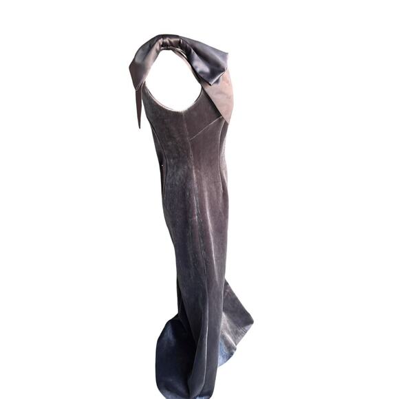 Eliza J Velvet One Shoulder Bow Evening Gown Dress Gray Size 6P NWT - Picture 3 of 12